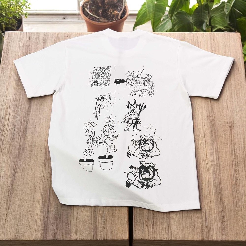 Stussy Black and White Artistic Short Sleeve Tee - Picture 2 of 5